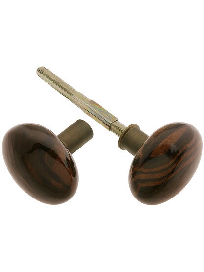 Pair of Bennington Style Rim Lock Knobs With Solid Brass Shanks in Antique Brass.